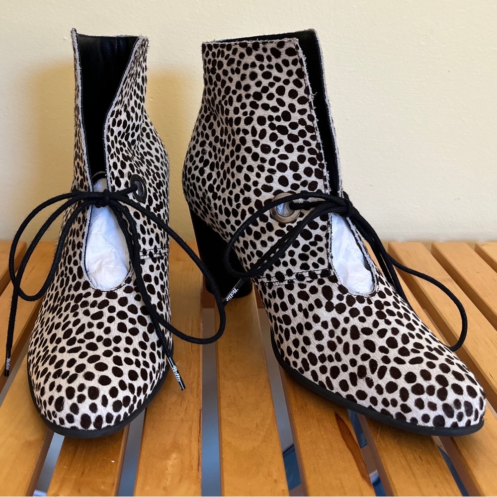 Arche designer booties made in France. Polka dot pony hair. Size 38